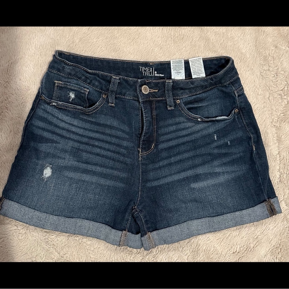 Time and Tru Women's Distressed Dark Denim Shorts